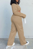 Khaki Sexy Solid Bandage Patchwork Turndown Collar Long Sleeve Two Pieces