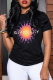 Black Fashion Street Print Patchwork Letter O Neck T-Shirts
