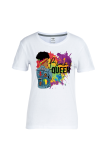 White Fashion Street Print Patchwork Letter O Neck T-Shirts