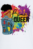 White Fashion Street Print Patchwork Letter O Neck T-Shirts