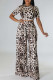Leopard Print Sexy Print Leopard Bandage Patchwork O Neck Short Sleeve Two Pieces