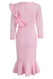 Pink Elegant Solid Patchwork Flounce V Neck Trumpet Mermaid Dresses