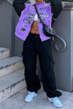 Purple Casual Street Sportswear Print Patchwork Zipper Outerwear