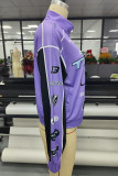Purple Casual Street Sportswear Print Patchwork Zipper Outerwear