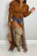Brownness Casual Solid Bandage Patchwork Buckle Turndown Collar Tops