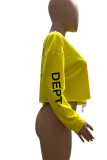 Yellow Fashion Print Letter O Neck Tops