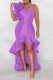 Purple Elegant Solid Patchwork Flounce Asymmetrical Oblique Collar Trumpet Mermaid Dresses