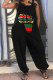 Black Casual Print Patchwork Spaghetti Strap Loose Jumpsuits