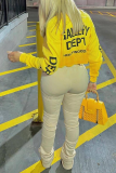 Yellow Fashion Print Letter O Neck Tops