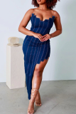 Baby Blue Sexy Solid Patchwork Strapless Irregular Dress Dresses