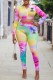 Multicolor Fashion Casual Tie Dye Letter Zipper Collar Long Sleeve Two Pieces