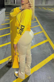 Yellow Fashion Print Letter O Neck Tops
