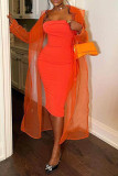 Orange Fashion Solid See-through Cardigan Turndown Collar Outerwear (Without Dress)