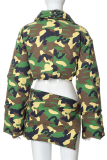 Camouflage Fashion Camouflage Print Patchwork Turndown Collar Long Sleeve Two Pieces