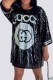 Black Fashion Elegant Letter Patchwork O Neck Straight Dresses