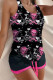 Rose Pink Street Print Patchwork U Neck Sleeveless Two Pieces