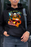 Grey Fashion Casual Print Patchwork Hooded Collar Tops