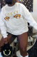 White Fashion Street Print Patchwork Letter O Neck Tops