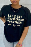 Black Fashion Casual Letter Print Patchwork O Neck T-Shirts