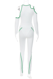 White Sexy Solid Hollowed Out Halter Long Sleeve Two Pieces