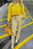 Yellow Fashion Print Letter O Neck Tops