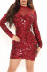 Burgundy Fashion Sexy Patchwork Sequins See-through Backless Half A Turtleneck Long Sleeve Dresses