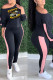 Black Casual Print Patchwork O Neck Long Sleeve Two Pieces
