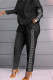 Black Fashion Casual Print Patchwork O Neck Long Sleeve Two Pieces