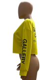 Yellow Fashion Print Letter O Neck Tops