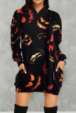 Orange Street Print Patchwork Hooded Collar T-shirt Dress Dresses