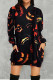 Red Black Street Print Patchwork Hooded Collar T-shirt Dress Dresses