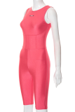 Rose Red Sexy Solid Letter O Neck Skinny Rompers