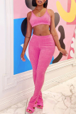 Pink Sexy Solid Patchwork Spaghetti Strap Sleeveless Two Pieces