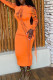 Orange Sexy Solid Bandage Hollowed Out Patchwork O Neck Pencil Skirt Dresses