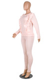 Pink Fashion Casual Solid Patchwork O Neck Long Sleeve Two Pieces