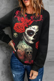 Red Casual Print Patchwork O Neck Tops