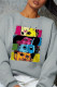 Grey Party Print Patchwork O Neck Tops