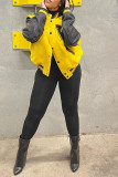 Yellow Street Solid Embroidered Patchwork Buckle Outerwear