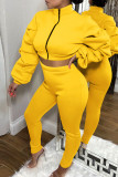 Red Fashion Casual Solid Patchwork Zipper Collar Long Sleeve Two Pieces
