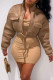 Coffee Casual Solid Bandage Patchwork Pocket Half A Turtleneck Outerwear