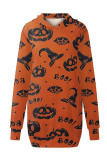 Orange Street Print Patchwork Hooded Collar T-shirt Dress Dresses