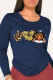 Navy Blue Fashion Vintage Print Patchwork O Neck Tops