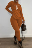 Red Fashion Casual Print Basic Turtleneck Long Sleeve Two Pieces
