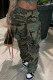Army Green Fashion Casual Camouflage Print Patchwork Regular Mid Waist Trousers