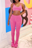 Pink Sexy Solid Patchwork Spaghetti Strap Sleeveless Two Pieces