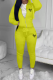 Yellow Casual Print Patchwork Hooded Collar Long Sleeve Two Pieces