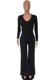 Black Fashion Casual Solid Basic Hooded Collar Regular Jumpsuits
