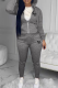 Grey Casual Print Patchwork Hooded Collar Long Sleeve Two Pieces