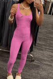 Pink Fashion Solid Patchwork U Neck Skinny Jumpsuits