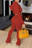 Red Casual Sportswear Solid Make Old Fold Hooded Collar Long Sleeve Two Pieces